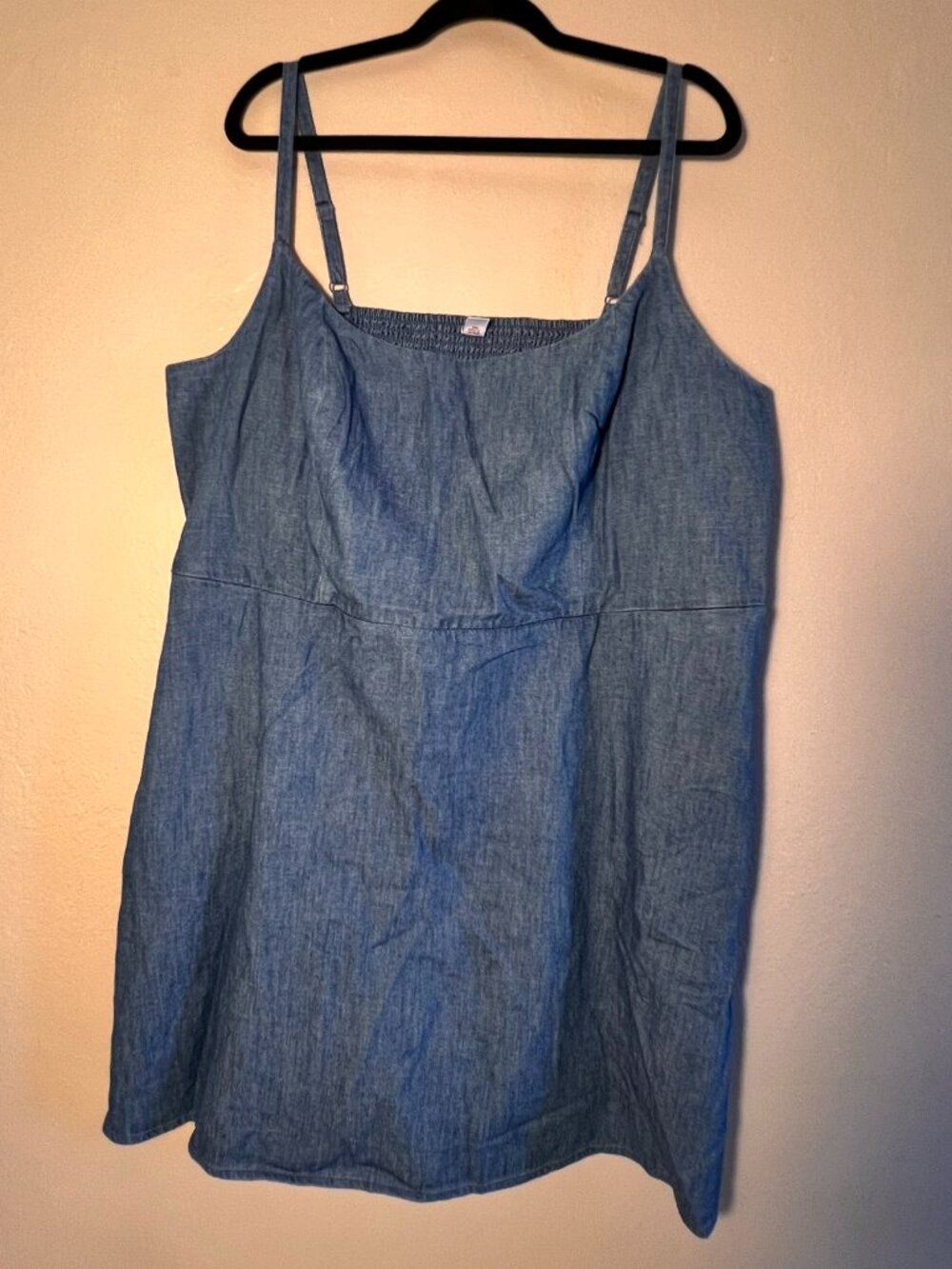 NWT - 3X Old Navy Fit & Flare Cami Mini Dress Blue Chambray Denim Smocked Back